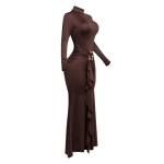 Trimmed ruffle down long sleeve maxi dress - Image 3