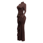 Trimmed ruffle down long sleeve maxi dress - Image 2
