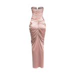 V shape trim detailed draping body strapless maxi dress - Image 3