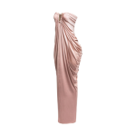 V shape trim detailed draping body strapless maxi dress - Image 2