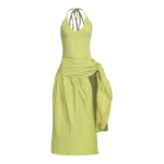 Coastal Flirt Halter Midi Dress with Tie Waist Detail